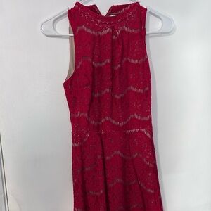 love, Fire Red Lace Midi Dress